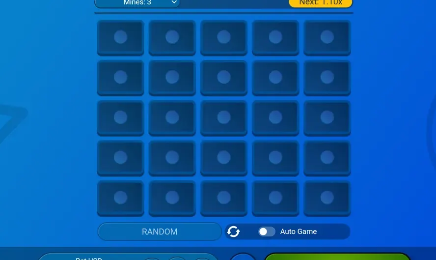 A mines board with some tiles revealed and the next-step multiplier shown
